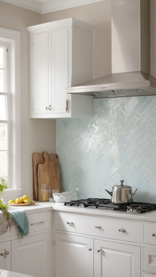 white subway tile backsplash, marble backsplash, herringbone backsplash, glass tile backsplash, mosaic backsplash