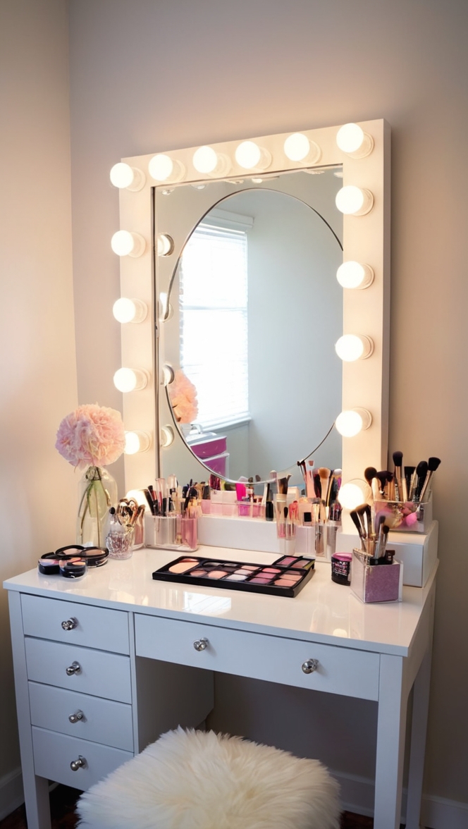 makeup vanity, makeup table, vanity desk, makeup station, dressing table