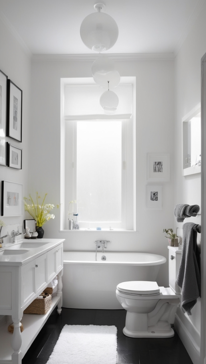 Black and white bathroom remodel ideas, Small bathroom design, Monochrome bathroom tiles, Modern minimalist bathroom, Small bathroom makeover