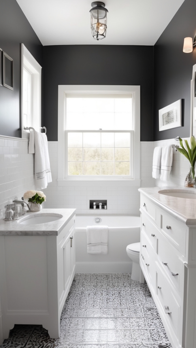 black and white bathroom, bathroom tile ideas, modern bathroom tiles, black and white mosaic tile, white bathroom tiles