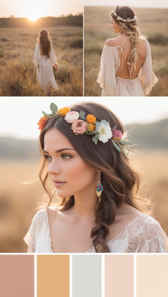 boho wedding colors, bohemian color scheme, vibrant boho hues, colorful boho design, modern boho palette