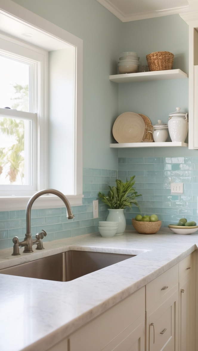 coastal kitchen backsplash, beach house backsplash, sea-inspired kitchen backsplash, ocean theme backsplash, nautical kitchen backsplash