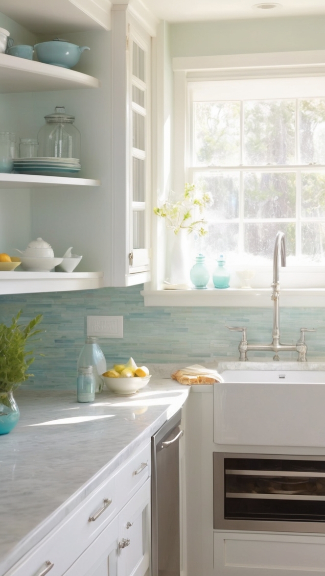 coastal kitchen backsplash, beach house backsplash, sea-inspired kitchen backsplash, ocean theme backsplash, nautical kitchen backsplash