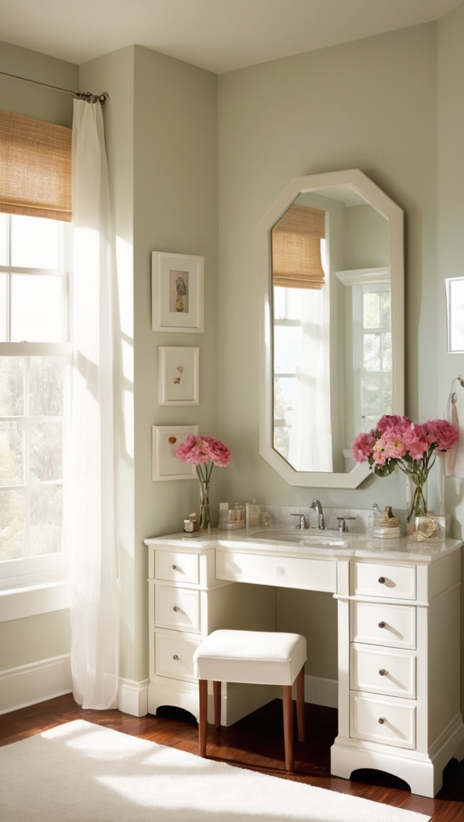 corner bathroom vanity, small corner vanity, corner makeup vanity, corner sink vanity, corner dressing table