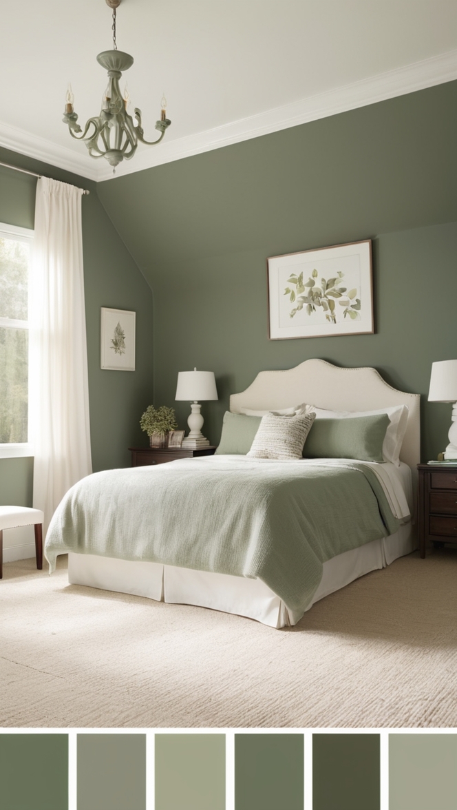 sage green bedroom decor, dark green bedroom walls, sage green bedroom ideas, emerald green bedroom, forest green bedroom
