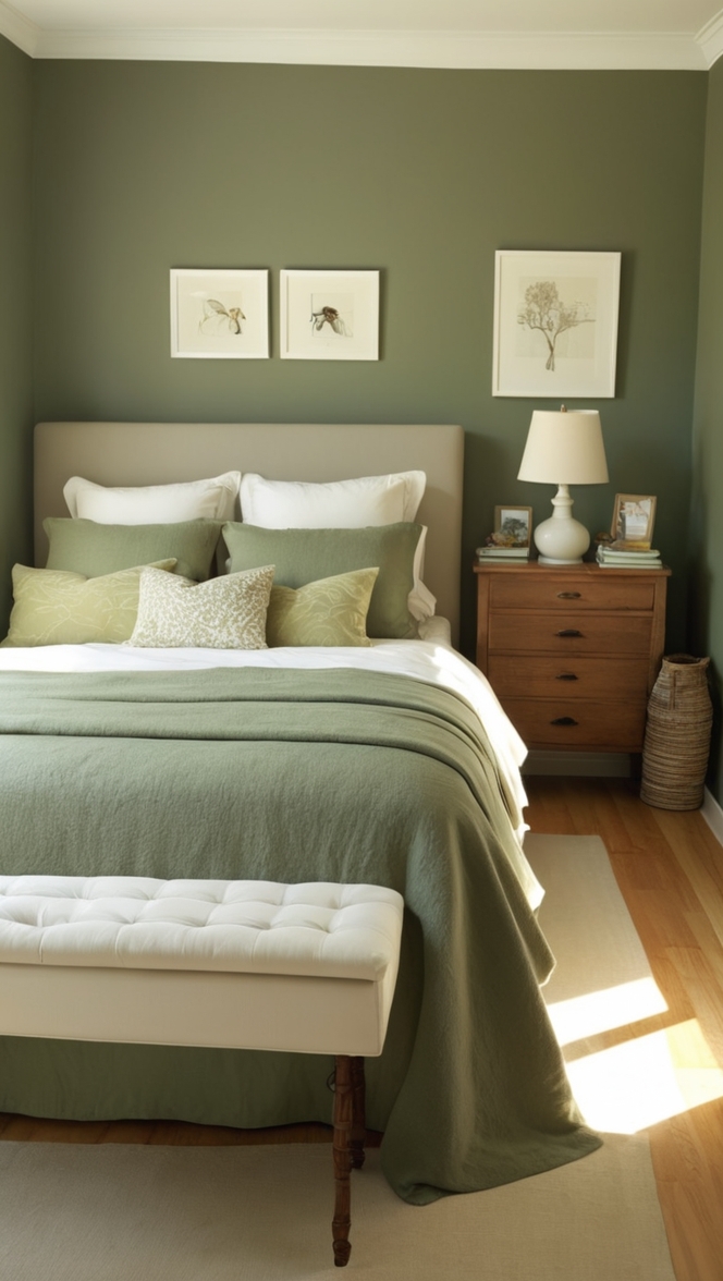 sage green bedroom decor, dark green bedroom walls, sage green bedroom ideas, emerald green bedroom, forest green bedroom