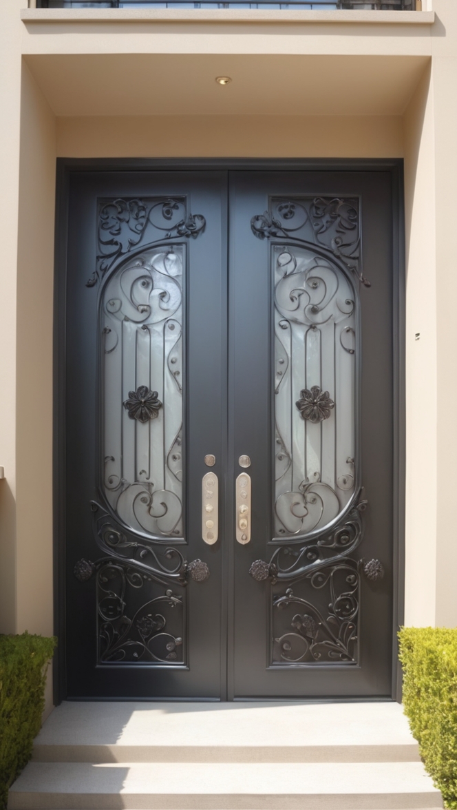 iron security door, steel entrance gate, wrought iron door, metal safety gate, armored front door
