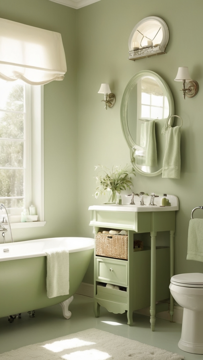 light green bathroom decor, sage green bath accessories, elegant sage green bathroom, light green bathroom tiles, sage green bathroom furniture