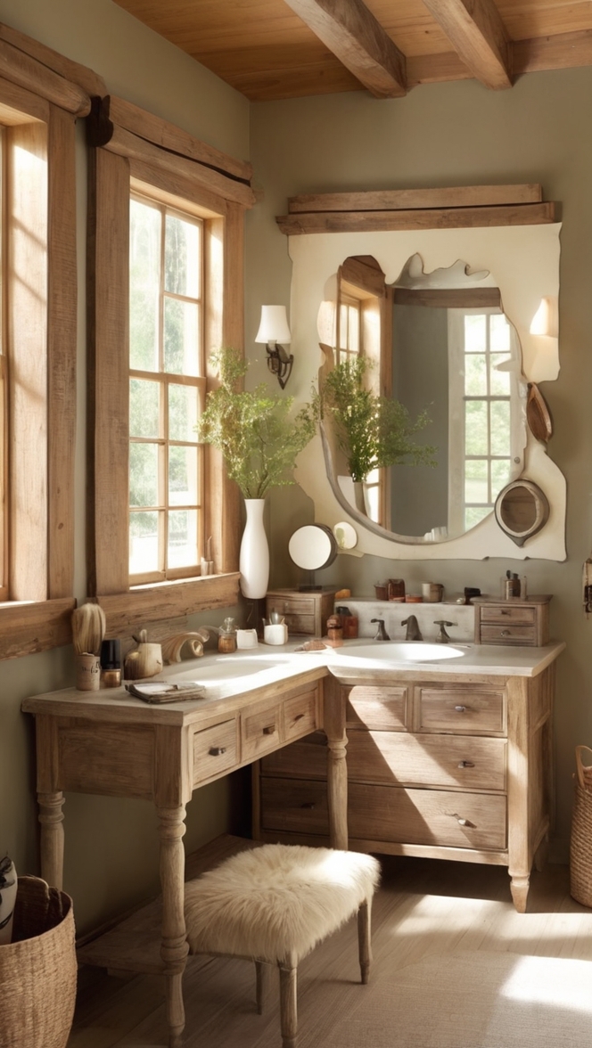 rustic vanity, farmhouse style, bedroom decor, rustic furniture, wooden vanity