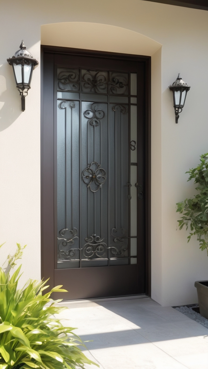 iron safety door design, designer entrance door, wrought iron entry door, custom security door, elegant iron door