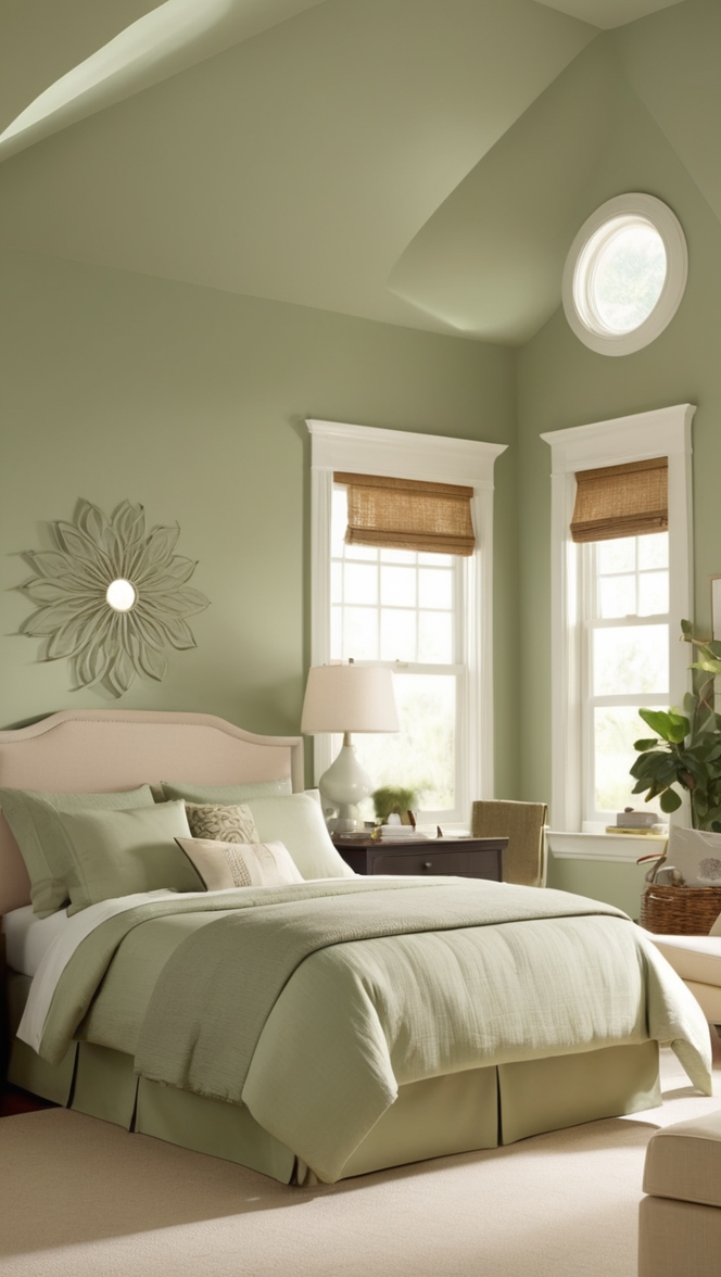 sage green bedroom decor, sage green bedroom ideas, beige bedroom accessories, beige and green bedroom, sage green paint for bedroom
