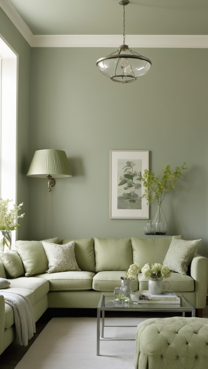 sage green paint colors, grey living room decor, modern sage green, elegant grey interior, stylish home accessories