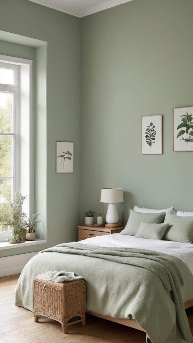 sage green decor, sage green bedroom ideas, sage green paint colors, sage green bedding, sage green curtains