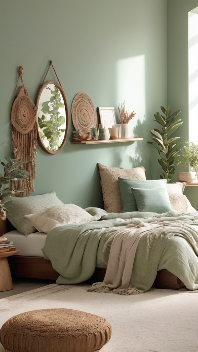 sage green comforter, boho chic bedroom decor, green boho bedding, bohemian bedroom furniture, sage green duvet cover