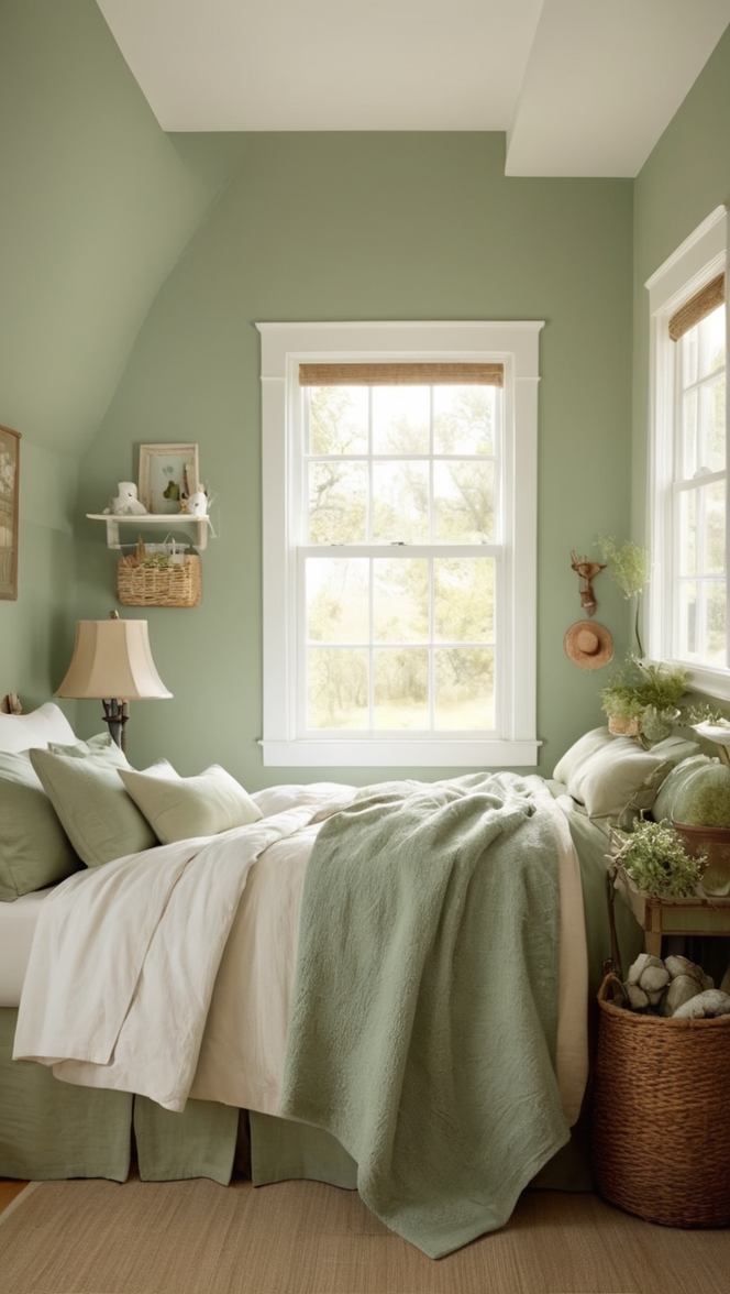 sage green bedding, farmhouse style curtains, vintage green decor, rustic bedroom furniture, country chic accents