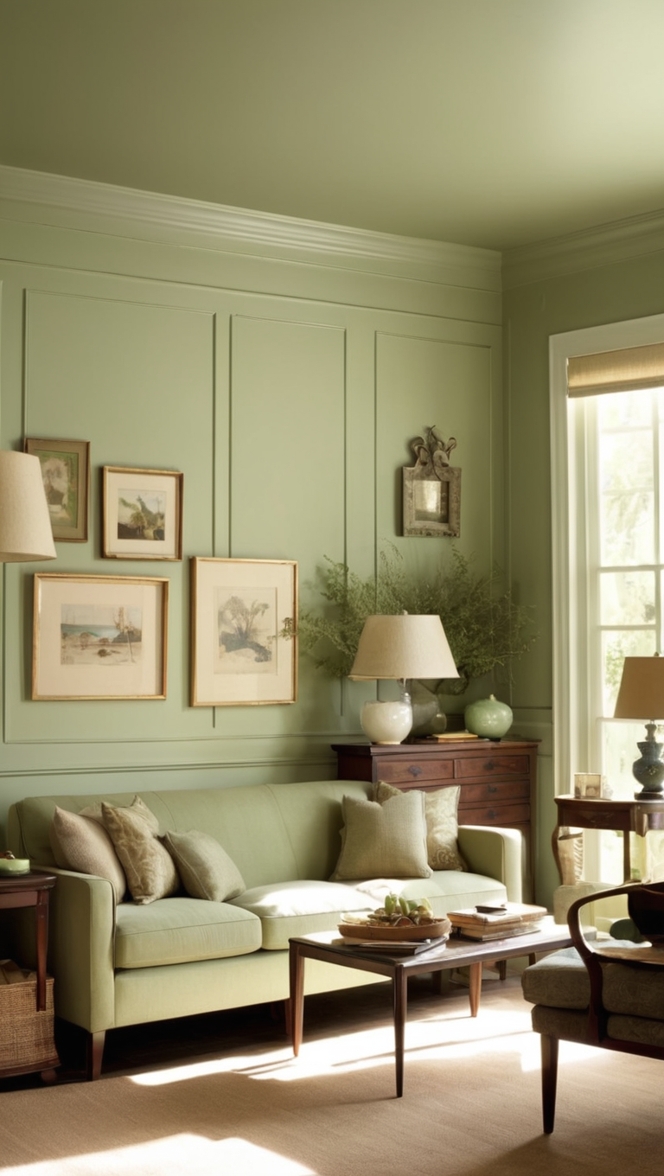 sage green wall paneling, green paneling, sage green paneling, living room paneling, contemporary paneling
