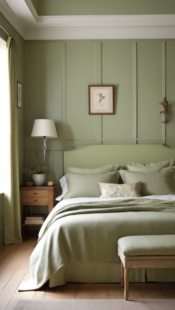 sage green bedroom decor, sage green wall panels, sage green interior design, sage green room ideas, sage green home accents