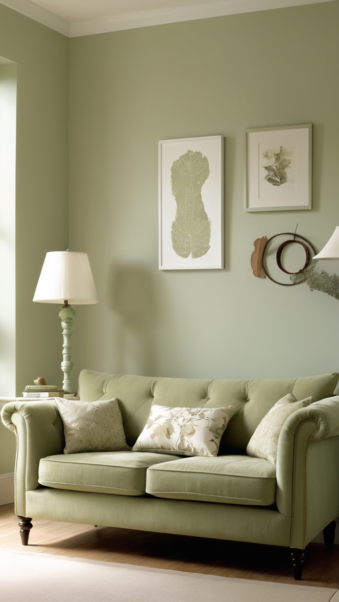 sage green sofa, living room decor, interior design, home renovation, furniture arrangement