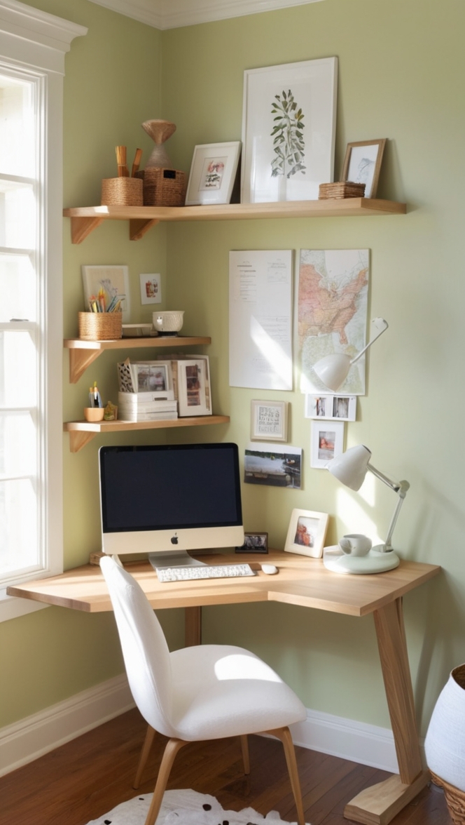 corner office design, home office organization, small home office setup, modern home office ideas, small office decorating