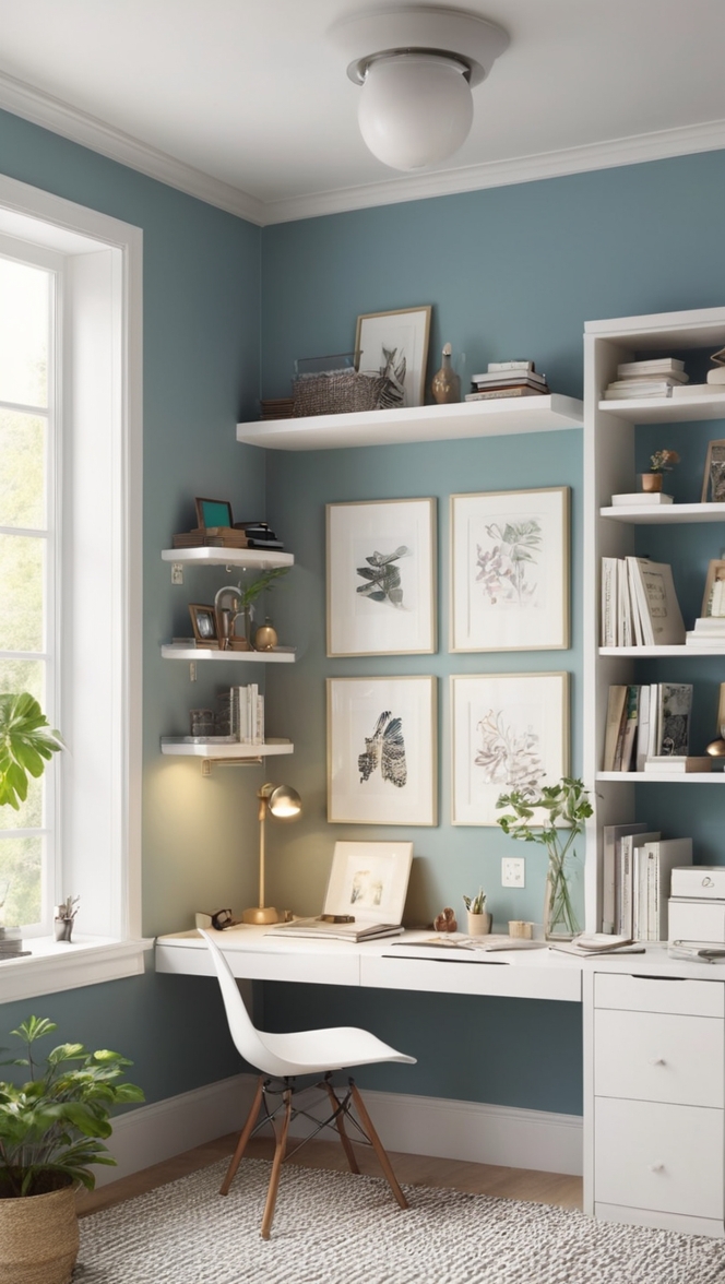 small home office design, home office organization ideas, space saving desk for home office, home office storage solutions, home office decor ideas