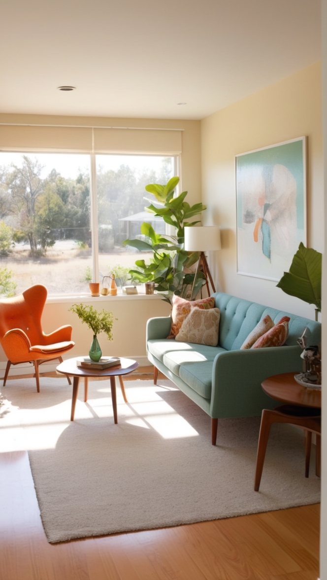 mid century modern furniture, small living room decor, modern living room design, small space furniture, contemporary home decor