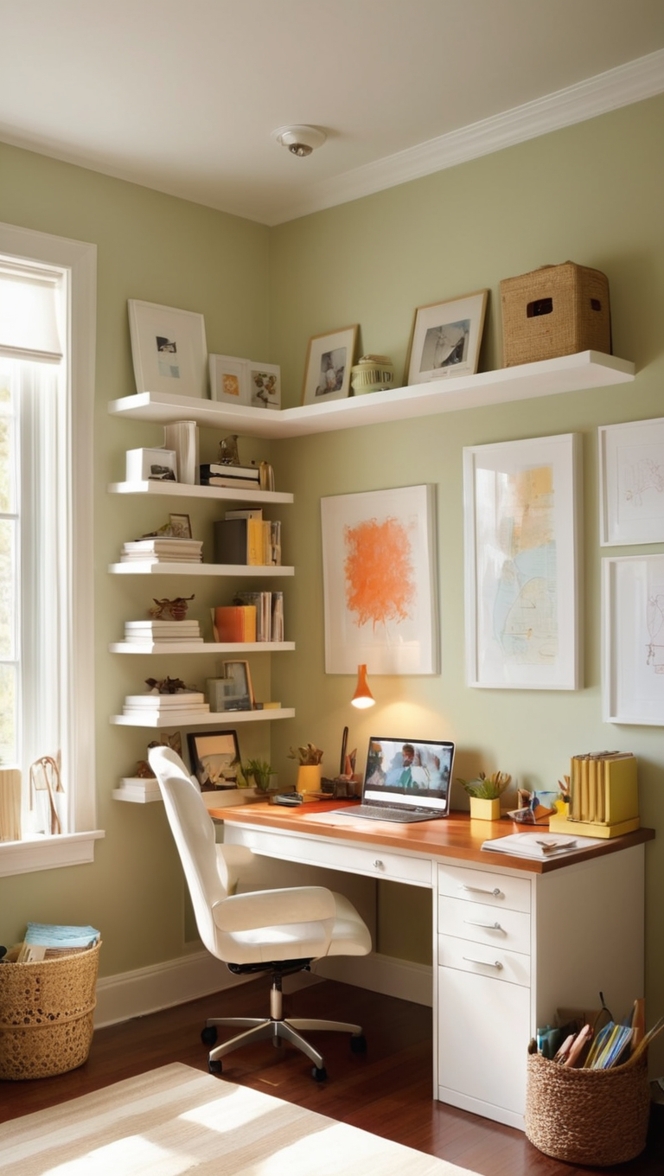 small office decor, home office design, office space layout, workspace organization, cozy office setup