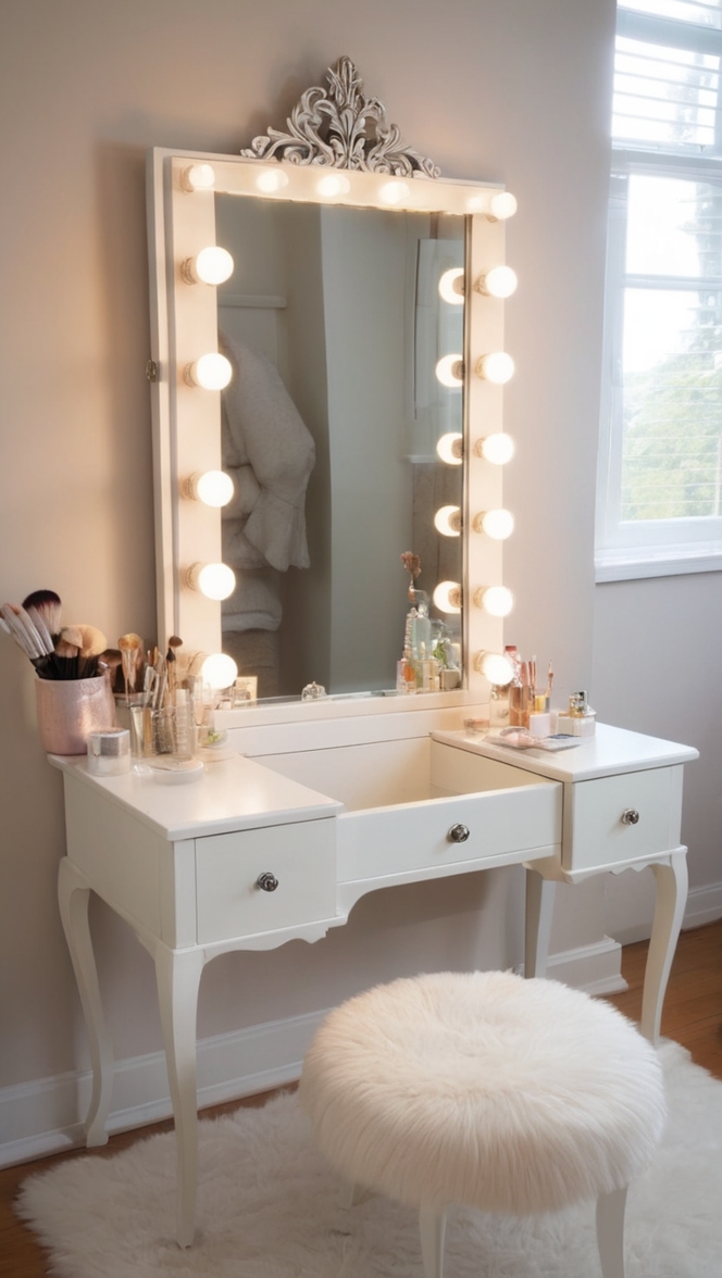 vanity table with lights, makeup vanity table, small vanity table, modern vanity table, bedroom vanity table