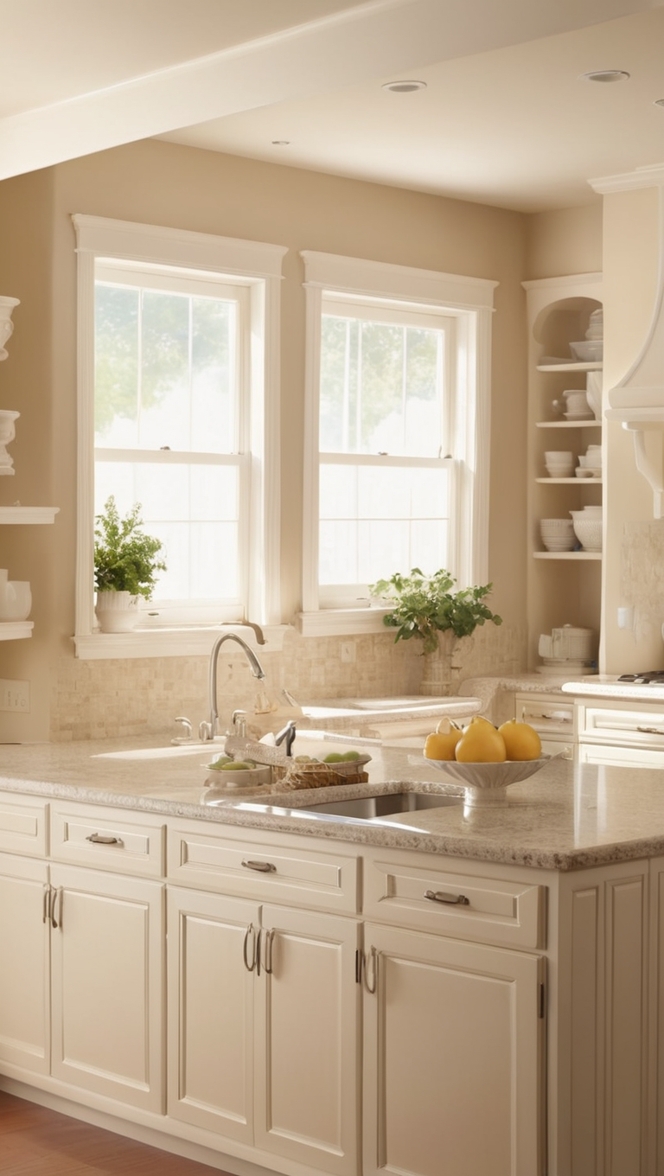 white kitchen design, beige kitchen cabinets, modern kitchen remodeling, luxury kitchen renovation, minimalist kitchen ideas