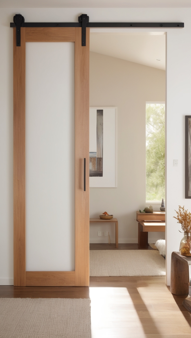 wooden barn door design, rustic sliding door design, contemporary wooden sliding door, modern farmhouse sliding door, elegant wooden sliding door